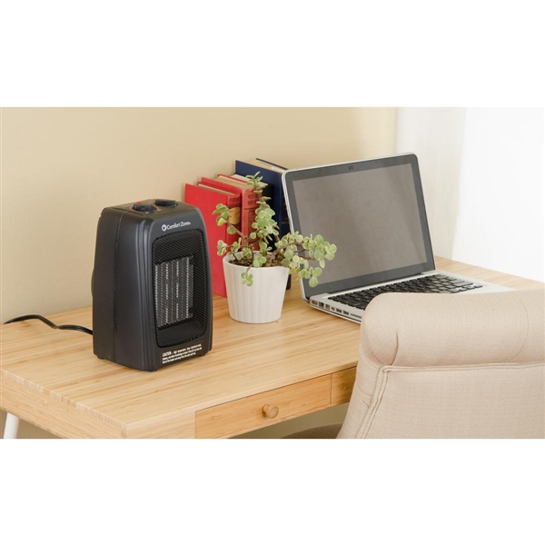 Comfort Zone 750/1,500-Watt Ceramic Electric Portable Heater with Thermostat and Fan in Black