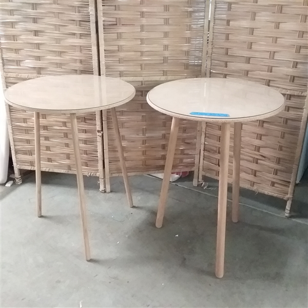 Pair of Tri Leg Pressed Board and Glass Side Tables