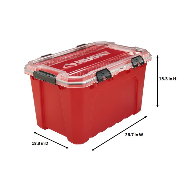 Husky 20 Gal. Professional Grade Heavy-Duty Waterproof Storage Container with Hinged Lid in Red