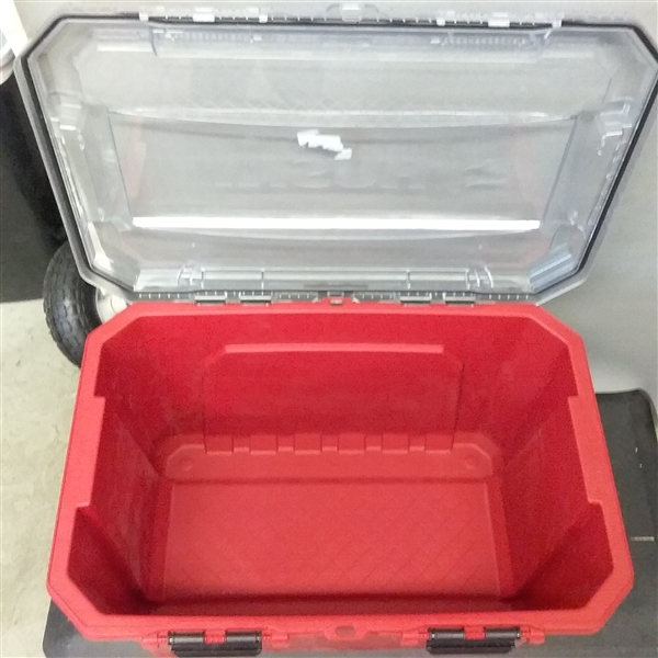 Husky 20 Gal. Professional Grade Heavy-Duty Waterproof Storage Container with Hinged Lid in Red