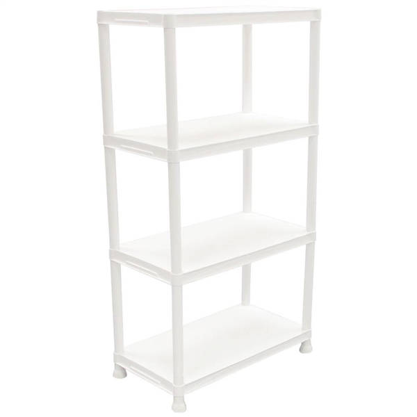 HDX 4-Shelf 15 in. D x 28 in. W x 52 in. H White Plastic Storage Shelving Unit