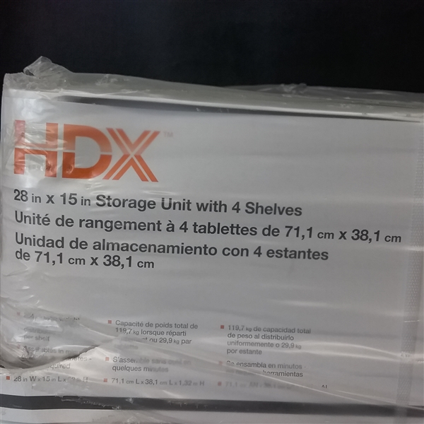 HDX 4-Shelf 15 in. D x 28 in. W x 52 in. H White Plastic Storage Shelving Unit