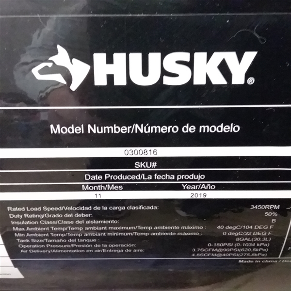 Husky 8G 150 PSI Hotdog Air Compressor