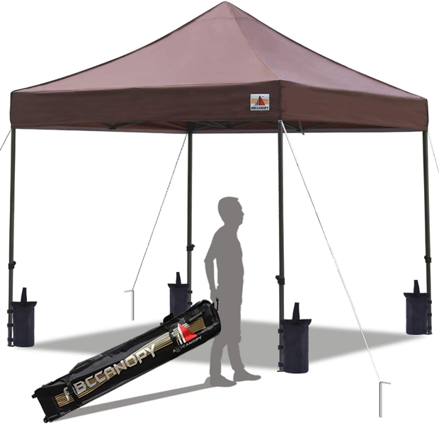 ABCCANOPY Pop up Canopy Tent Commercial Instant Shelter with Wheeled Carry Bag, Bonus 4 Canopy Sand Bags, 10x10 FT(Brown)