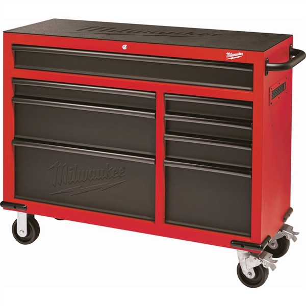 Milwaukee 46 in. 16-Drawer Steel Tool Chest and Rolling Cabinet Set, Textured Red and Black Matte