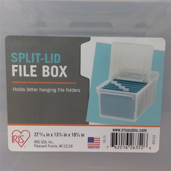 Iris 44 Qt. Split Lid Letter Size File Storage Box in Clear