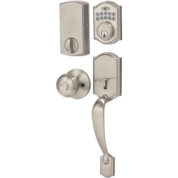 Defiant Castle Satin Nickel Electronic Door Handleset with Hartford Knob