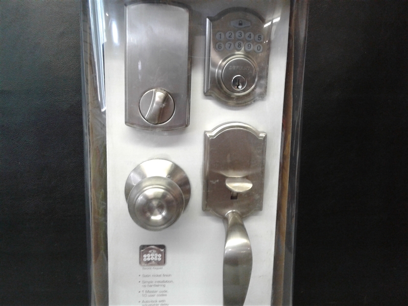 Defiant Castle Satin Nickel Electronic Door Handleset with Hartford Knob