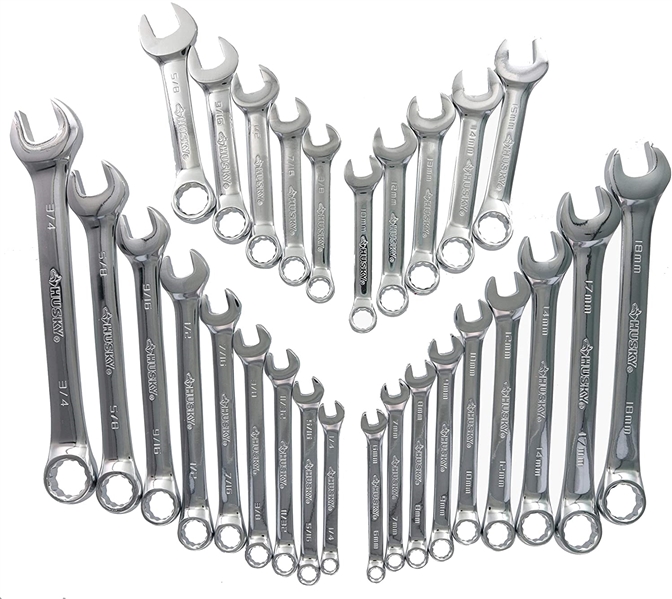 Husky 28-Piece SAE and Metric Combination Wrench Set and Plastic Labeled Storage Case