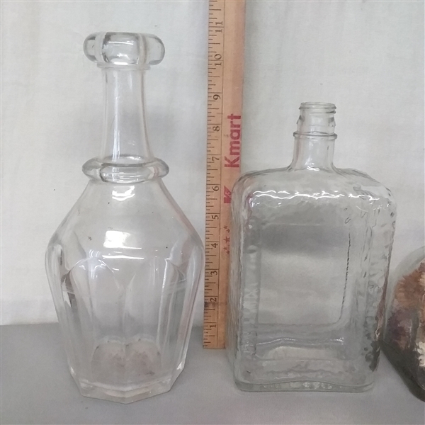 VASE AND VARIOUS GLASS BOTTLES