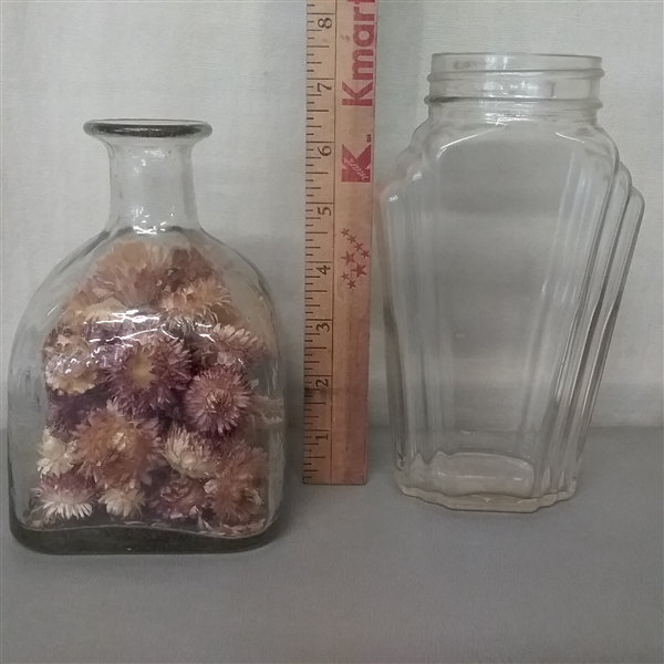 VASE AND VARIOUS GLASS BOTTLES
