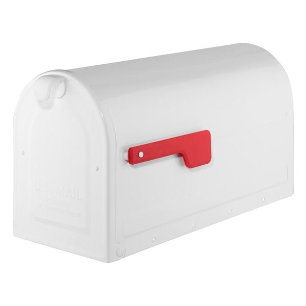 Architectural Mailboxes MB2 Post Mount Mailbox White with Red Flag