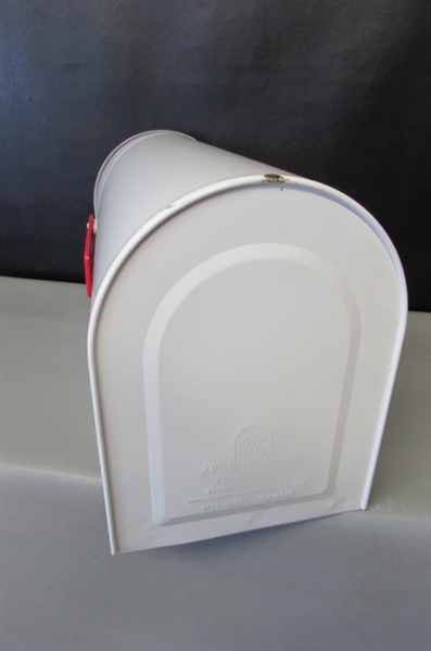 Architectural Mailboxes MB2 Post Mount Mailbox White with Red Flag