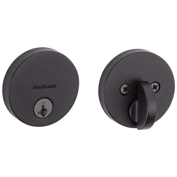 Kwikset Uptown Low Profile Iron Black Round Single Cylinder Contemporary Deadbolt with Smart Key Security