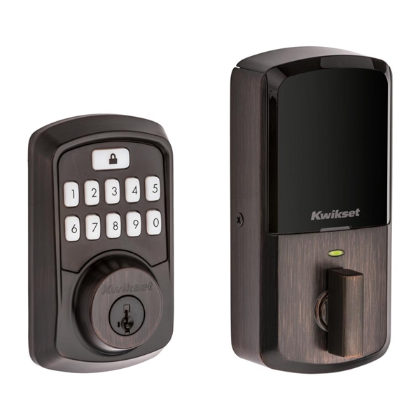 Kwikset Aura Venetian Bronze Single Cylinder Electronic Bluetooth Keypad Smart Lock Deadbolt featuring SmartKey Security