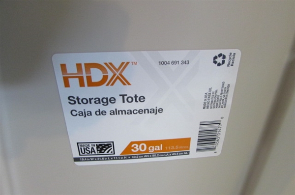 Tan HDX 30 Gal. Storage Bin with Bulk Door Hardware and Deadbolts for Parts or Repair