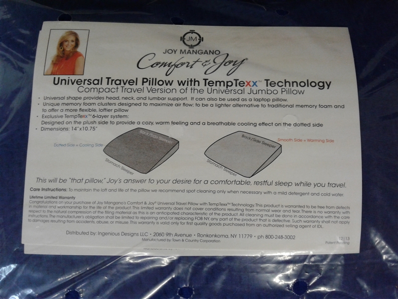 Lot Detail Joy Mangano Comfort & Joy Universal Travel Pillow