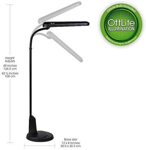 OttLite Tattoo Artist 24 Watt Floor Lamp with Flexible Neck and Weighted Base, Black