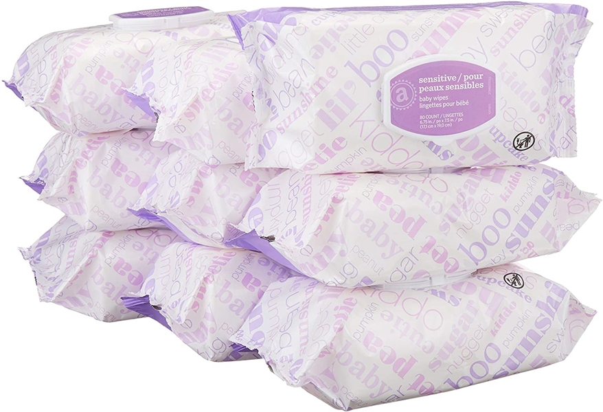 Amazon Elements Baby Wipes, Sensitive 480 CT, 6 Flip Top Packs