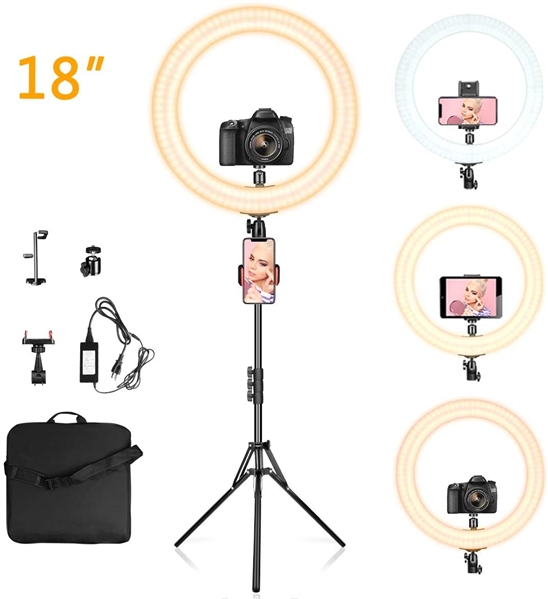 Ring Light 18 with Tripod Stand, Dimmable LED Ring Light 3 Light Modes