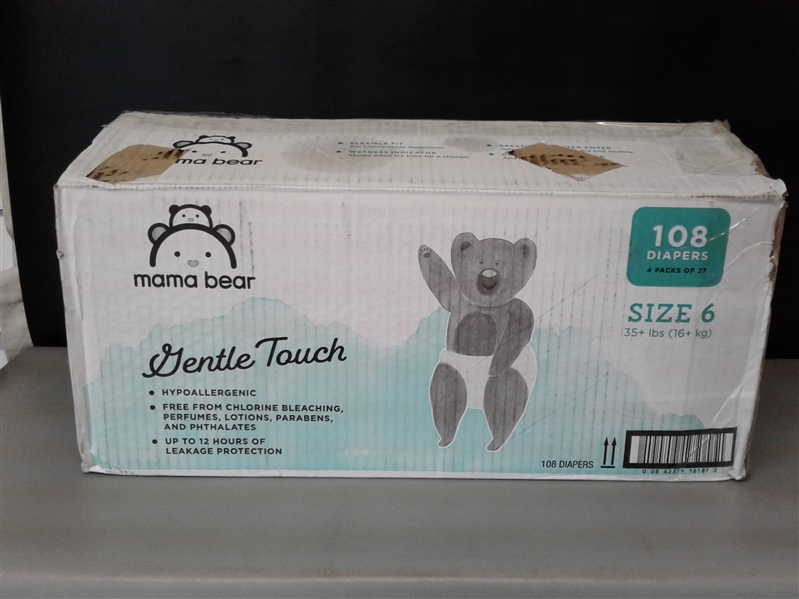 Mama Bear Gentle Touch Diapers, Hypoallergenic, Size 6, 108 Count (4 packs of 27)
