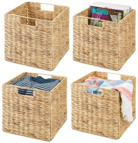 mDesign Natural Woven Hyacinth Closet Storage Organizer Basket 4 Pack