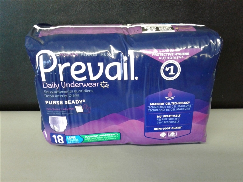 Prevail Incontinence Protective Underwear for Women, Maximum Absorbency, Lg, 18 Count