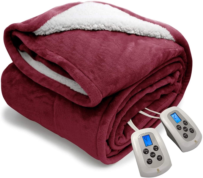 MARQUESS Queen Electric Heated Blanket Sherpa and Reversible- GREY