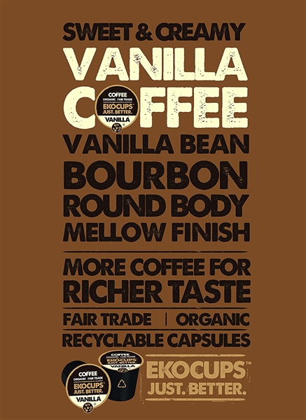 EKOCUPS Artisan Organic Vanilla Flavored Hot or Iced Coffee 40 Ct K Cup