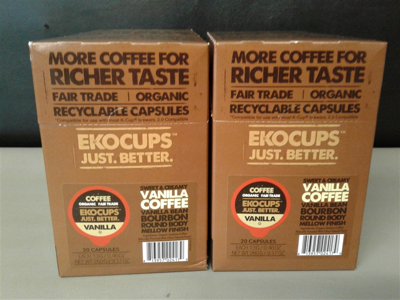 EKOCUPS Artisan Organic Vanilla Flavored Hot or Iced Coffee 40 Ct K Cup