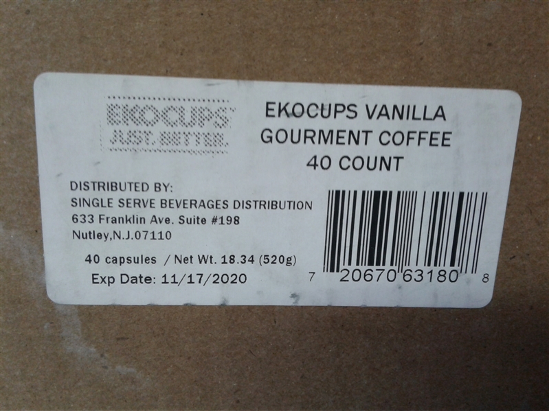 EKOCUPS Artisan Organic Vanilla Flavored Hot or Iced Coffee 40 Ct K Cup