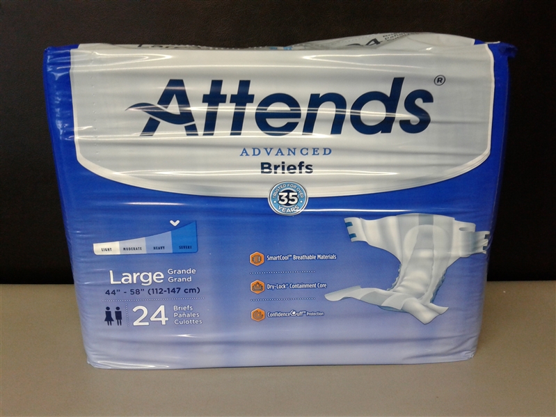 Attends Advanced Briefs with Advanced Dry-Lock Technology for Adult Incontinence Care, Large, Unisex, 24 Count 