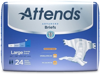 Attends Advanced Briefs with Advanced Dry-Lock Technology for Adult Incontinence Care, Large, Unisex, 24 Count 