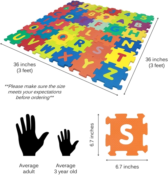 Vokodo Kids 36 Piece Alphabet And Numeric Play Mat Set  Colorful Floor Puzzle Interlocking EVA Foam Tiles