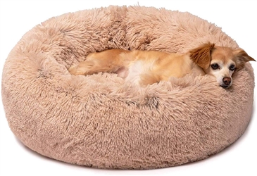 SAVFOX Long Plush Comfy Calming & Self-Warming Bed for Cat & Dog, Anti Anxiety, Furry, Soothing, Fluffy, Washable, Abbyspace, Marshmellow Pet Donut Bed. XL 31"