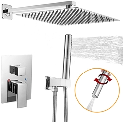 BESy Shower System with 12 Inch Rain Shower Head and Handheld Wall Mounted, High Pressure Rainfall Shower Faucet Fixture Combo Set with 2 in 1 Handheld Showerhead for Bathroom, Polished Chrome
