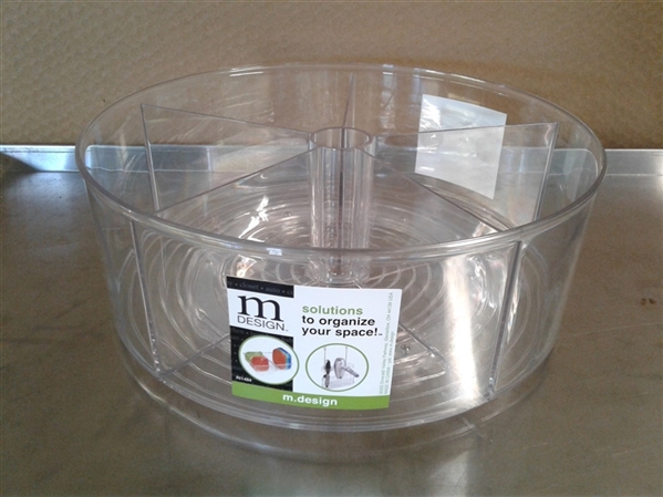 mDesign Deep Lazy Susan Turntable Storage Food Bin Container - Divided Spinning Organizer