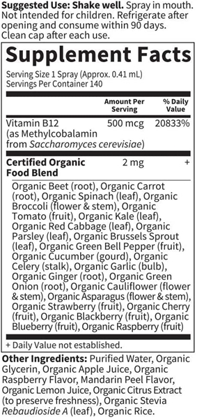 Garden of Life B12 Vitamin - mykind Organic Whole Food B-12 for Metabolism and Energy, Raspberry, 2oz Liquid