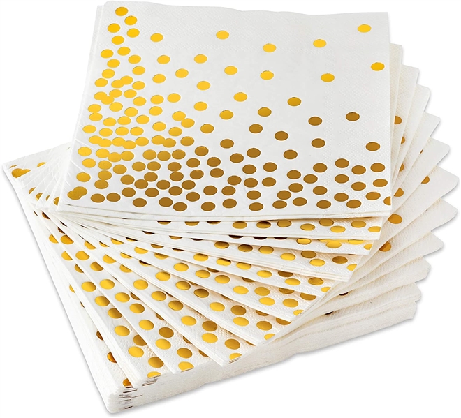Alink 2-ply White and Gold Foil Napkins 50 Ct
