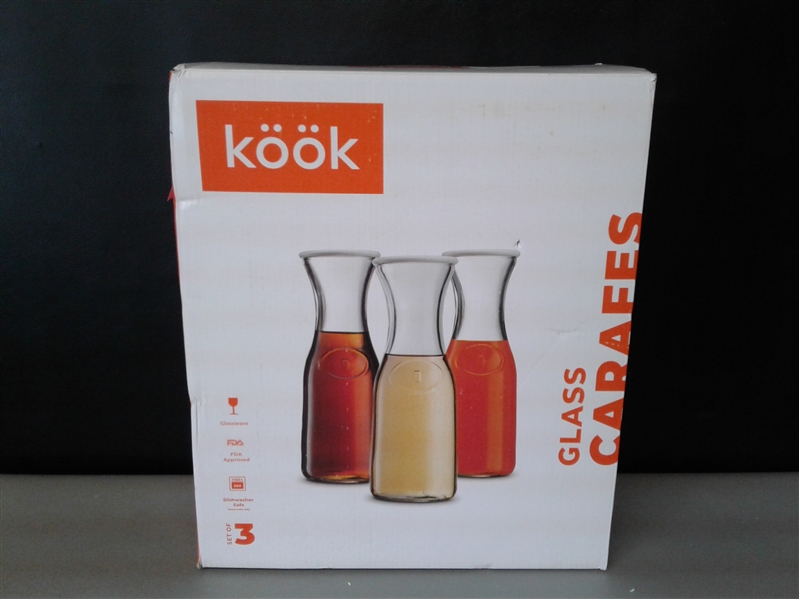 Carafe and Pitcher, by KooK, Glass Body and Plastic Lid, Set of 3