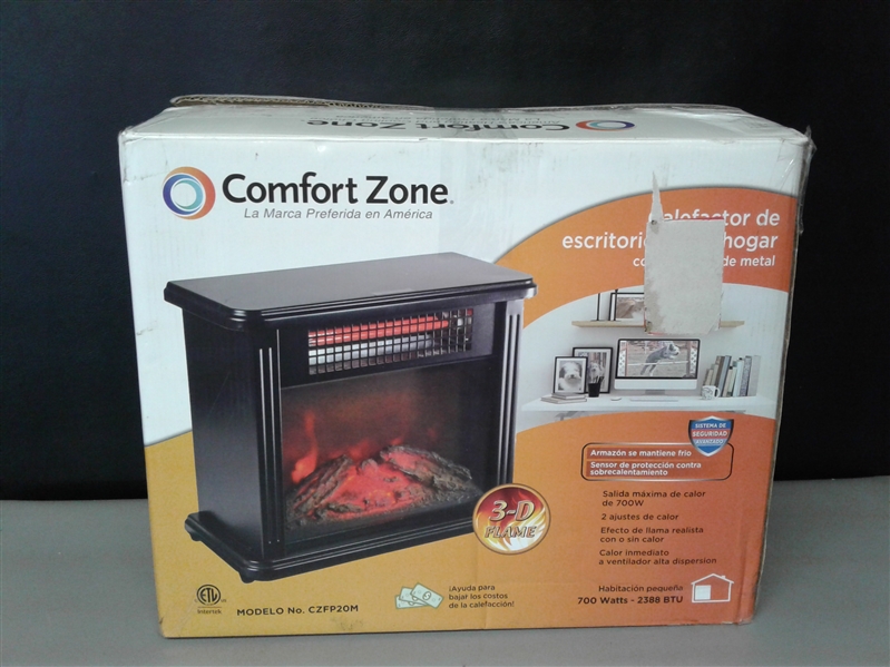 Comfort Zone CZFP20M 350/700 Watt 2 Heat Setting Infrared Desktop Fireplace Heater