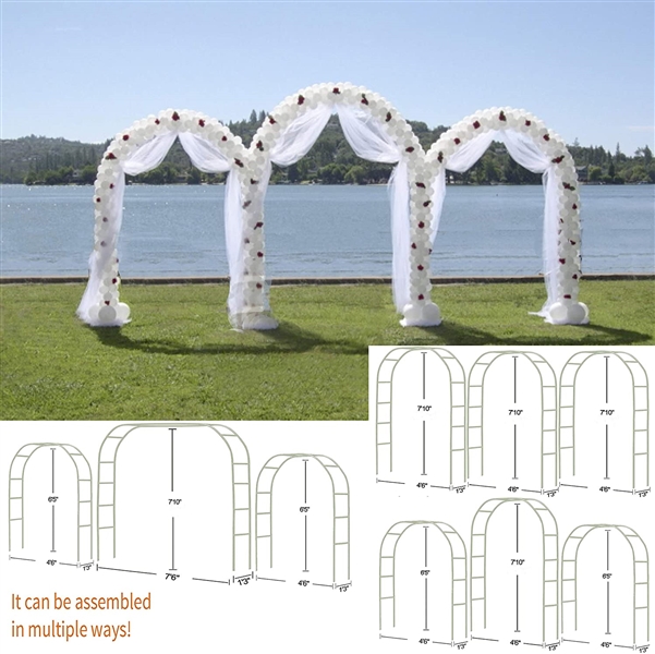 Adorox 7.5Ft 3 Sets White Metal Arch Wedding Garden Climbing Plants Bridal Party Decoration Arbor
