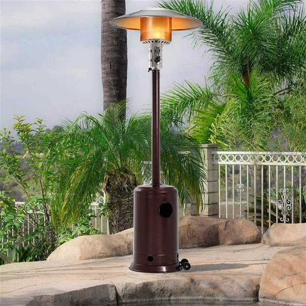 Gas Standing Patio Heater LP Propane Heater Garden Tall Outside Outdoor Heater with Wheels Cover, Hammered Bronze