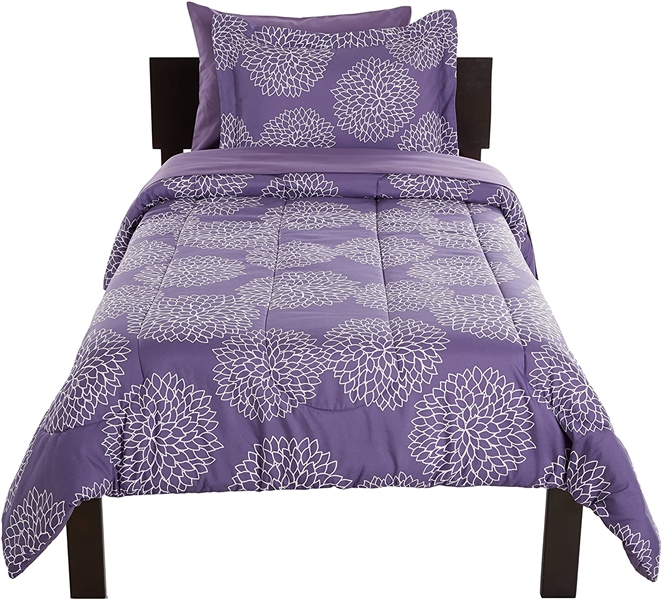 AmazonBasics Light-Weight Microfiber Comforter - Twin Purple Floral