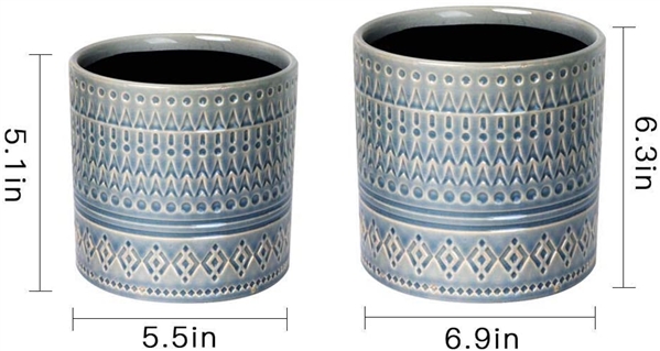 Ceramic Flower Pot Garden Planters 6.9 and 5.5 Set of 2 Indoor Outdoor, Modern Nordic Style Plant Containers