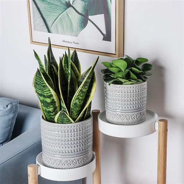 Ceramic Flower Pot Garden Planters 6.9 and 5.5 Set of 2 Indoor Outdoor, Modern Nordic Style Plant Containers