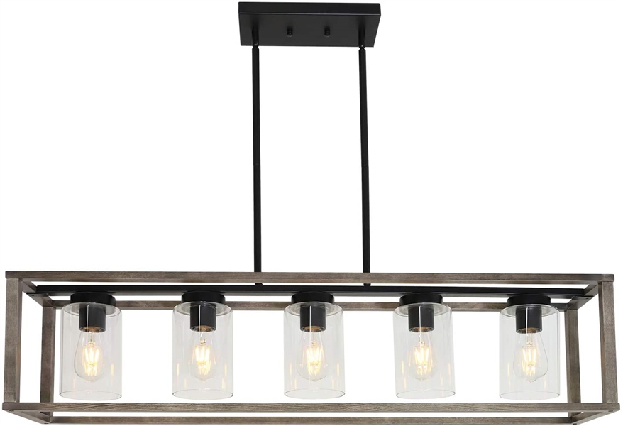 Modern Industrial Farmhouse 5 Light Chandelier- Black Metal