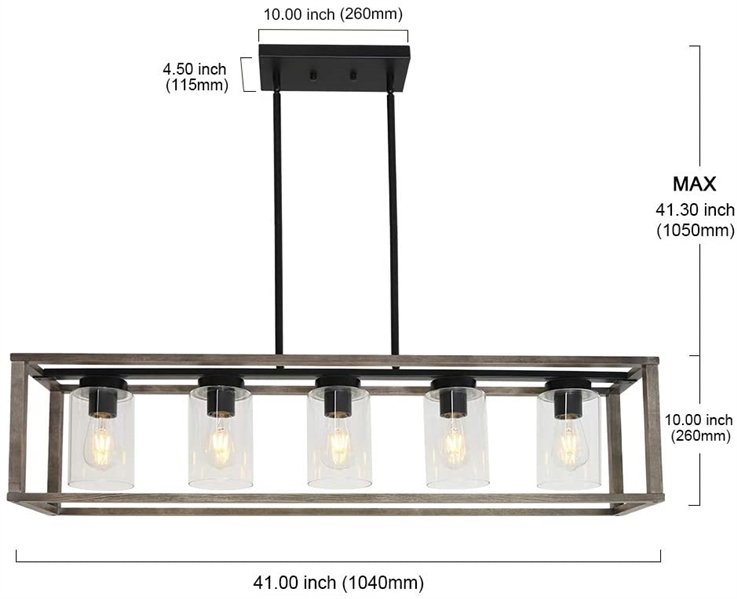 Modern Industrial Farmhouse 5 Light Chandelier- Black Metal