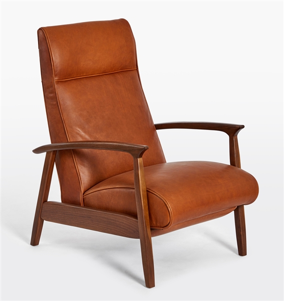 GLENN WALNUT LEATHER RECLINER CHAIR MSRP $2799