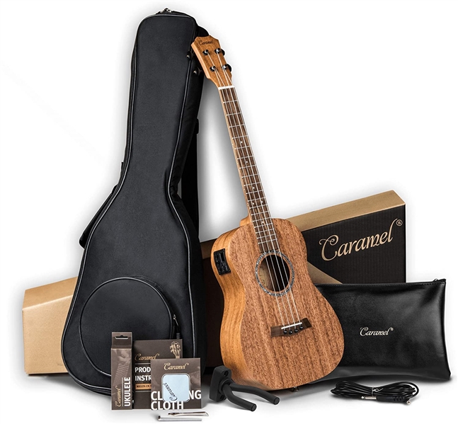 Caramel 30 inch 6 Strings All Solid Acacia Wood Electric Ukulele Guitalele 